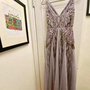 ASOS floral embellished mesh godet maxi dress in lilac